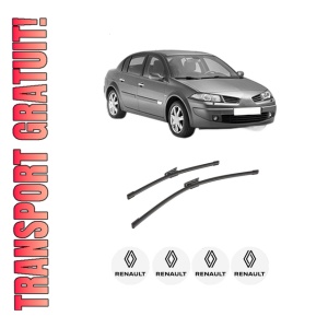 Set stergatoare auto RENAULT MEGANE II Saloon (LM0/1_) din 2003-2010, pentru parbriz auto, 2 bucati, Bosch Aerotwin, din cauciuc siliconat rezistent, 4 Stickere Auto RENAULT
