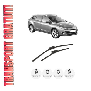 Set stergatoare auto RENAULT MEGANE III Grandtour (KZ0/1) din 2008-2016, pentru parbriz auto, 2 bucati, Bosch Aerotwin, din cauciuc siliconat rezistent, 4 Stickere Auto RENAULT
