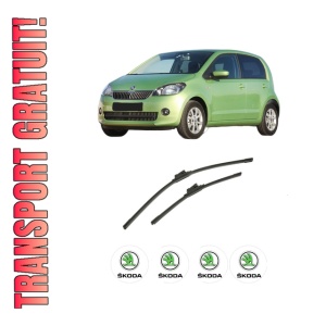 Set stergatoare auto SKODA CITIGO (NF1) din 2011-2019, pentru parbriz auto, 2 bucati, Bosch Aerotwin, din cauciuc siliconat rezistent, 4 Stickere Auto SKODA