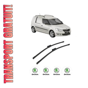 Set stergatoare auto SKODA FABIA II Praktik (545) din 2013-2014, pentru parbriz auto, 2 bucati, Bosch Aerotwin, din cauciuc siliconat rezistent, 4 Stickere Auto SKODA