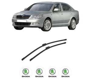 Set stergatoare auto SKODA Octavia II (1Z3) din 2004-2013, pentru parbriz auto, 2 bucati, Bosch Aerotwin, din cauciuc siliconat rezistent, 4 Stickere Auto SKODA - Img 2