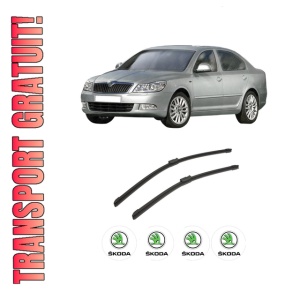 Set stergatoare auto SKODA Octavia II (1Z3) din 2004-2013, pentru parbriz auto, 2 bucati, Bosch Aerotwin, din cauciuc siliconat rezistent, 4 Stickere Auto SKODA