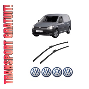 Set stergatoare auto Volkswagen CADDY III Box Body/MPV (2KA, 2KH, 2CA, 2CH) din 2004-2015, pentru parbriz auto, 2 bucati, Bosch Aerotwin, din cauciuc siliconat rezistent, 4 Stickere Auto Volkswagen