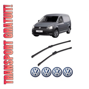 Set stergatoare auto Volkswagen CADDY III Box Body/MPV (2KA, 2KH, 2CA, 2CH) din 2004-2015, pentru parbriz auto, 2 bucati, Bosch Aerotwin, din cauciuc siliconat rezistent, 4 Stickere Auto Volkswagen