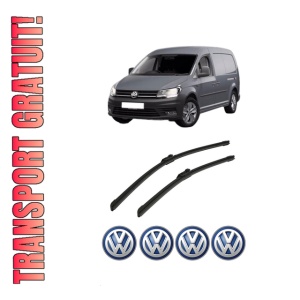Set stergatoare auto Volkswagen CADDY IV MPV (SAB, SAJ) din 2015-2020, pentru parbriz auto, 2 bucati, Bosch Aerotwin, din cauciuc siliconat rezistent, 4 Stickere Auto Volkswagen