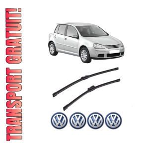 Set stergatoare auto Volkswagen GOLF V (1K1) din 2003-2009, pentru parbriz auto, 2 bucati, Bosch Aerotwin, din cauciuc siliconat rezistent, 4 Stickere Auto Volkswagen