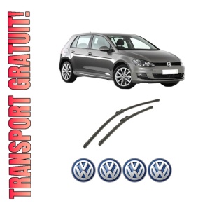 Set stergatoare auto Volkswagen GOLF VII (5G1, BQ1, BE1, BE2) din 2012-2021, pentru parbriz auto, 2 bucati, Bosch Aerotwin, din cauciuc siliconat rezistent, 4 Stickere Auto Volkswagen