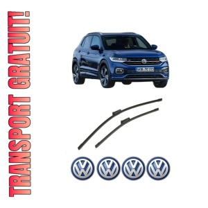 Set stergatoare auto Volkswagen T-CROSS (C11, D31) din 2018-2020, pentru parbriz auto, 2 bucati, Bosch Aerotwin, din cauciuc siliconat rezistent, 4 Stickere Auto Volkswagen