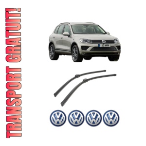 Set stergatoare auto Volkswagen TOUAREG (7P5, 7P6) din 2010-2018, pentru parbriz auto, 2 bucati, Bosch Aerotwin, din cauciuc siliconat rezistent, 4 Stickere Auto Volkswagen