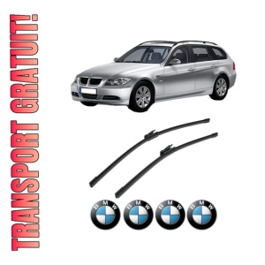 Set stergatoare BMW Seria 3 Touring (E91) din 2004-2012, pentru parbriz auto, 2 bucati, Bosch Aerotwin, din cauciuc siliconat rezistent, 4 Stickere Auto BMW Seria