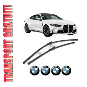 Set stergatoare BMW Seria 4 Coupe (G22, G82) din 2020-2024, pentru parbriz auto, 2 bucati, Valeo Silencio Xtrm, din cauciuc siliconat rezistent, 4 Stickere Auto BMW Seria