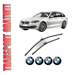 Set stergatoare BMW Seria 5 Touring (F11) din 2009-2017, pentru parbriz auto, 2 bucati, Bosch Aerotwin, din cauciuc siliconat rezistent, 4 Stickere Auto BMW Seria