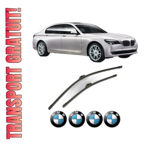 Set stergatoare BMW Seria 7 (F01, F02, F03, F04) din 2008-2015, pentru parbriz auto, 2 bucati, Bosch Aerotwin, din cauciuc siliconat rezistent, 4 Stickere Auto BMW Seria