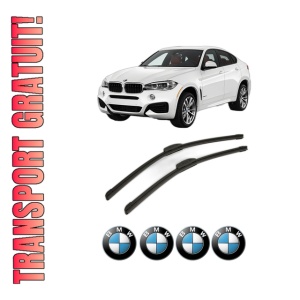 Set stergatoare BMW Seria X6 (F16, F86) din 2014-2019, pentru parbriz auto, 2 bucati, Bosch Aerotwin, din cauciuc siliconat rezistent, 4 Stickere Auto BMW Seria