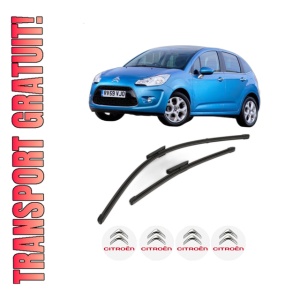 Set stergatoare CITROEN C3 II Hatchback Van (SC_) din 2010-2016, pentru parbriz auto, 2 bucati, Valeo Silencio Xtrm, din cauciuc siliconat rezistent, 4 Stickere Auto CITROEN