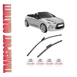 Set stergatoare CITROEN DS3 Convertible din 2013-2015, pentru parbriz auto, 2 bucati, Valeo Silencio Xtrm, din cauciuc siliconat rezistent, 4 Stickere Auto CITROEN
