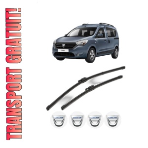 Set stergatoare DACIA DOKKER Box Body/MPV din 2012-2021, pentru parbriz auto, 2 bucati, Valeo Silencio Xtrm, din cauciuc siliconat rezistent, 4 Stickere Auto DACIA