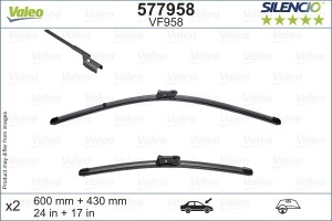 Set stergatoare FIAT DOBLO MPV (510_, 511_, 360_, 361_) din 2022-2023, pentru parbriz auto, 2 bucati, Valeo Silencio, din cauciuc siliconat rezistent, 4 Stickere Auto FIAT v34855
