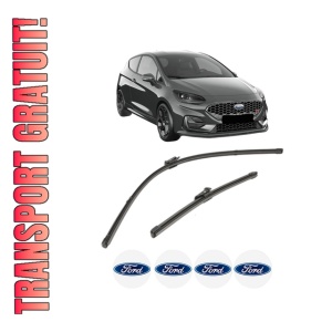 Set stergatoare FORD FIESTA VII (HJ, HF) din 2017-2022, pentru parbriz auto, 2 bucati, Valeo Silencio, din cauciuc siliconat rezistent, 4 Stickere Auto FORD