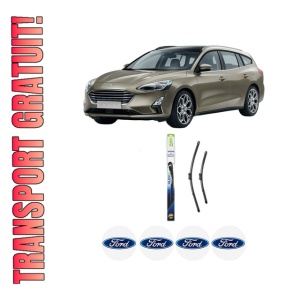 Set stergatoare FORD FOCUS IV Turnier (HP) din 2018-2022, pentru parbriz auto, 2 bucati, Valeo Silencio, din cauciuc siliconat rezistent, 4 Stickere Auto FORD