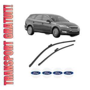 Set stergatoare FORD MONDEO IV Turnier (BA7) din 2007-2015, pentru parbriz auto, 2 bucati, Valeo Silencio Xtrm, din cauciuc siliconat rezistent, 4 Stickere Auto FORD