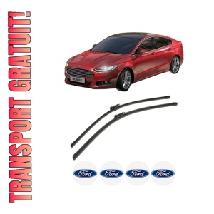 Set stergatoare FORD MONDEO V Hatchback (CE) din 2014-2019, pentru parbriz auto, 2 bucati, Bosch Aerotwin, din cauciuc siliconat rezistent, 4 Stickere Auto FORD