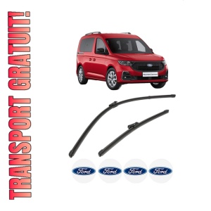 Set stergatoare FORD TOURNEO CONNECT / GRAND TOURNEO CONNECT V761 MPV (SK) din 2022-2024, pentru parbriz auto, 2 bucati, Valeo Silencio Xtrm, din cauciuc siliconat rezistent, 4 Stickere Auto FORD