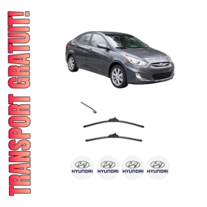 Set stergatoare HYUNDAI ACCENT IV Saloon (RB) din 2010-2017, pentru parbriz auto, 2 bucati, Valeo Silencio, din cauciuc siliconat rezistent, 4 Stickere Auto HYUNDAI