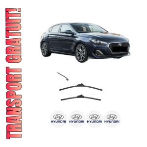 Set stergatoare HYUNDAI i30 FASTBACK (PDE, PDEN) din 2017-2021, pentru parbriz auto, 2 bucati, Valeo Silencio, din cauciuc siliconat rezistent, 4 Stickere Auto HYUNDAI