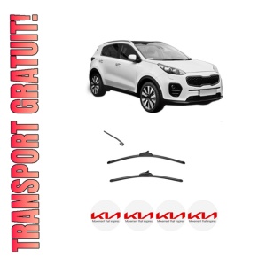 Set stergatoare KIA SPORTAGE IV (QL, QLE) din 2015-2022, pentru parbriz auto, 2 bucati, Valeo Silencio, din cauciuc siliconat rezistent, 4 Stickere Auto KIA