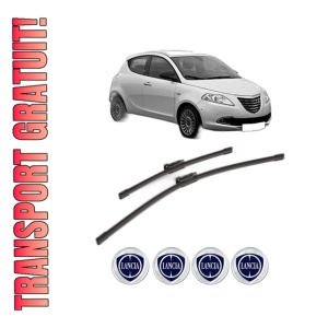 Set stergatoare LANCIA YPSILON (312_) din 2011-2021, pentru parbriz auto, 2 bucati, Bosch Aerotwin, din cauciuc siliconat rezistent, 4 Stickere Auto LANCIA