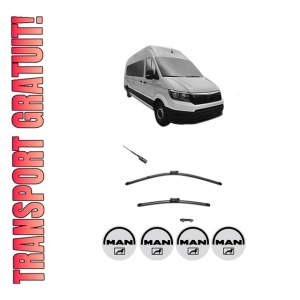 Set stergatoare MAN TGE Bus din 2017-2024, pentru parbriz auto, 2 bucati, Valeo Silencio, din cauciuc siliconat rezistent, 4 Stickere Auto MAN
