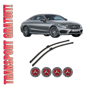 Set stergatoare MERCEDES-BENZ C-CLASS Coupe (C205) din 2015-2023, pentru parbriz auto, 2 bucati, Valeo Silencio Xtrm, din cauciuc siliconat rezistent, 4 Stickere Auto MERCEDES-BENZ