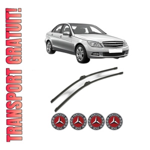 Set stergatoare MERCEDES-BENZ C-CLASS (W204) din 2007-2014, pentru parbriz auto, 2 bucati, Bosch Aerotwin, din cauciuc siliconat rezistent, 4 Stickere Auto MERCEDES-BENZ