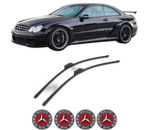 Set stergatoare MERCEDES-BENZ CLK (C209) din 2002-2009, pentru parbriz auto, 2 bucati, Valeo Silencio Xtrm, din cauciuc siliconat rezistent, 4 Stickere Auto MERCEDES-BENZ v40506