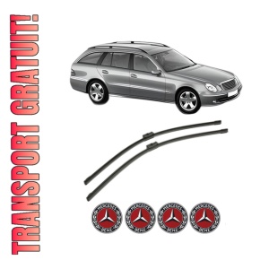 Set stergatoare MERCEDES-BENZ E-CLASS T-Model (S211) din 2003-2009, pentru parbriz auto, 2 bucati, Bosch Aerotwin, din cauciuc siliconat rezistent, 4 Stickere Auto MERCEDES-BENZ