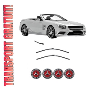 Set stergatoare MERCEDES-BENZ SL (R231) din 2012-2020, pentru parbriz auto, 2 bucati, Valeo AquaBlade, din cauciuc siliconat rezistent, 4 Stickere Auto MERCEDES-BENZ