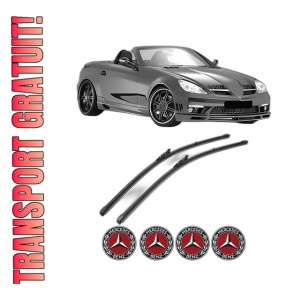 Set stergatoare MERCEDES-BENZ SLK (R171) din 2004-2011, pentru parbriz auto, 2 bucati, Valeo Silencio Xtrm, din cauciuc siliconat rezistent, 4 Stickere Auto MERCEDES-BENZ
