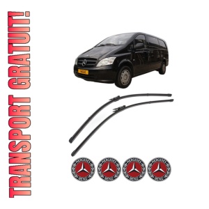 Set stergatoare MERCEDES-BENZ VITO / MIXTO Van (W639) din 2003-2012, pentru parbriz auto, 2 bucati, Valeo Silencio Xtrm, din cauciuc siliconat rezistent, 4 Stickere Auto MERCEDES-BENZ