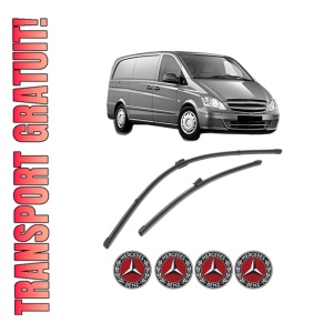 Set stergatoare MERCEDES-BENZ VITO Van (W447) din 2014-2021, pentru parbriz auto, 2 bucati, Valeo Silencio Xtrm, din cauciuc siliconat rezistent, 4 Stickere Auto MERCEDES-BENZ