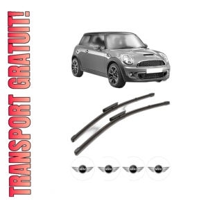 Set stergatoare MINI MINI (R56) din 2006-2013, pentru parbriz auto, 2 bucati, Valeo Silencio Xtrm, din cauciuc siliconat rezistent, 4 Stickere Auto MINI