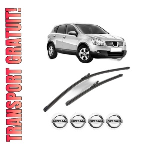 Set stergatoare NISSAN QASHQAI I (J10, NJ10) din 2006-2014, pentru parbriz auto, 2 bucati, Valeo Silencio Xtrm, din cauciuc siliconat rezistent, 4 Stickere Auto NISSAN