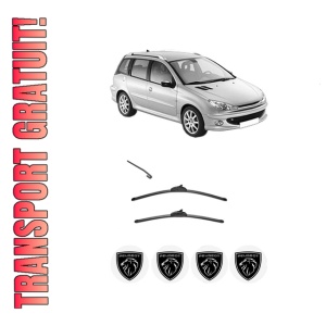 Set stergatoare PEUGEOT 206 SW (2E/K) din 2002-2008, pentru parbriz auto, 2 bucati, Valeo Silencio, din cauciuc siliconat rezistent, 4 Stickere Auto PEUGEOT