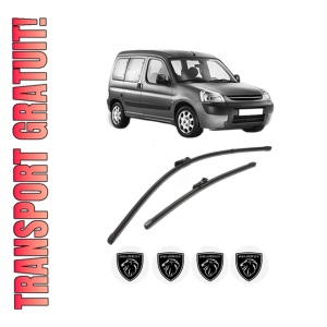 Set stergatoare PEUGEOT PARTNER TEPEE din 2008-2018, pentru parbriz auto, 2 bucati, Valeo Silencio Xtrm, din cauciuc siliconat rezistent, 4 Stickere Auto PEUGEOT