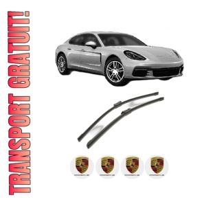 Set stergatoare PORSCHE PANAMERA (971) din 2016-2023, pentru parbriz auto, 2 bucati, Bosch Aerotwin, din cauciuc siliconat rezistent, 4 Stickere Auto PORSCHE