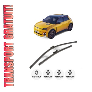 Set stergatoare RENAULT 5 din 2024, pentru parbriz auto, 2 bucati, Valeo Silencio Xtrm, din cauciuc siliconat rezistent, 4 Stickere Auto RENAULT