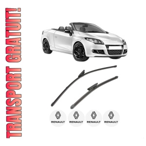 Set stergatoare RENAULT MEGANE CC (EZ0/1_) din 2010-2015, pentru parbriz auto, 2 bucati, Valeo Silencio Xtrm, din cauciuc siliconat rezistent, 4 Stickere Auto RENAULT