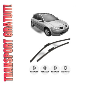Set stergatoare RENAULT MEGANE II Hatchback Van (KM0/2_) din 2003-2009, pentru parbriz auto, 2 bucati, Valeo Silencio Xtrm, din cauciuc siliconat rezistent, 4 Stickere Auto RENAULT