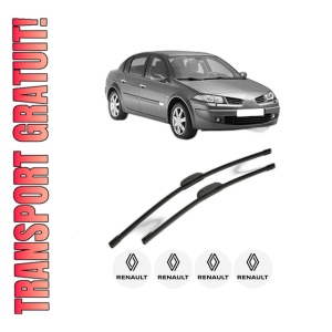 Set stergatoare RENAULT MEGANE II Saloon (LM0/1_) din 2003-2010, pentru parbriz auto, 2 bucati, Bosch Aerotwin Retrofit, din cauciuc siliconat rezistent, 4 Stickere Auto RENAULT