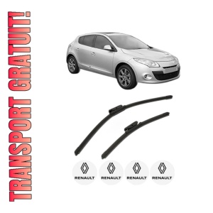 Set stergatoare RENAULT MEGANE III Hatchback Van (BZ_) din 2008-2015, pentru parbriz auto, 2 bucati, Bosch Aerotwin, din cauciuc siliconat rezistent, 4 Stickere Auto RENAULT